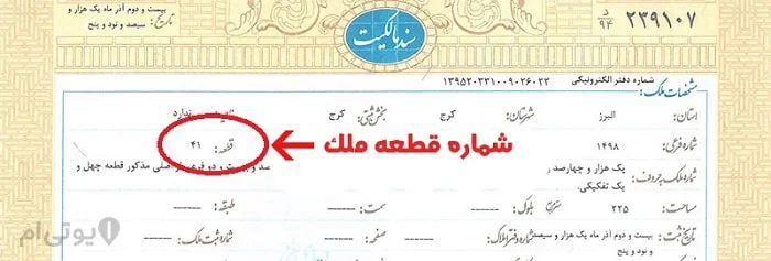 شماره قطعه ملک در سند تک برگ