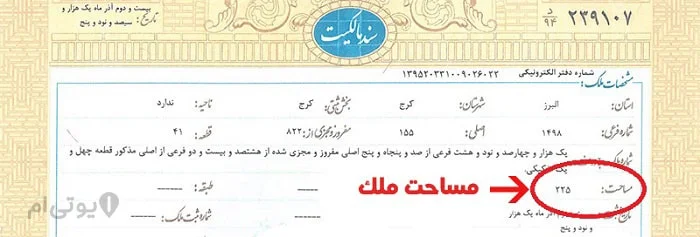 مساحت ملک در سند تک برگ