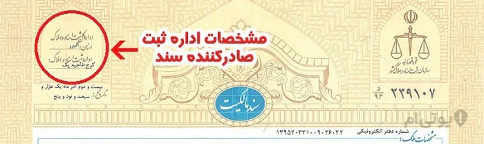 مشخصات اداره ثبت صادر کننده سند تک برگ