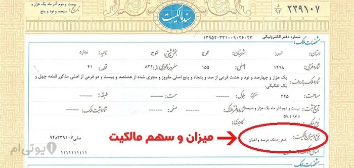 میزان و سهم مالکیت در سند تک برگ