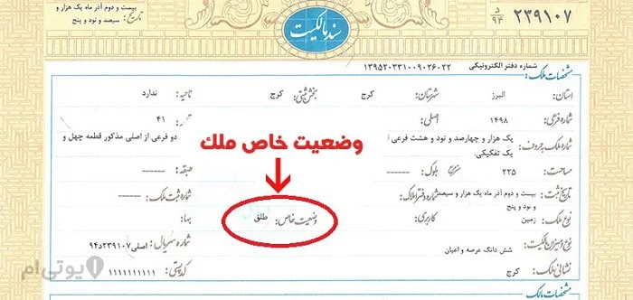 وضعیت خاص ملک در سند تک برگ